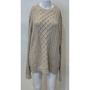 Banana Republic Cable Knit Crewneck Fisherman Sweater M Cream Wool Blend Classic